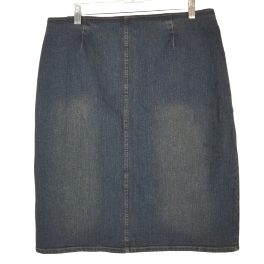 Massimo Womens Denim Jean Skirt Stretch Size 12 Midi Pencil Blue Retro Baddie